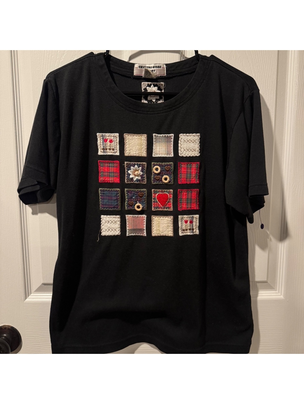 Crystal-Kobe Embroidered Patchwork T-Shirt-Small
